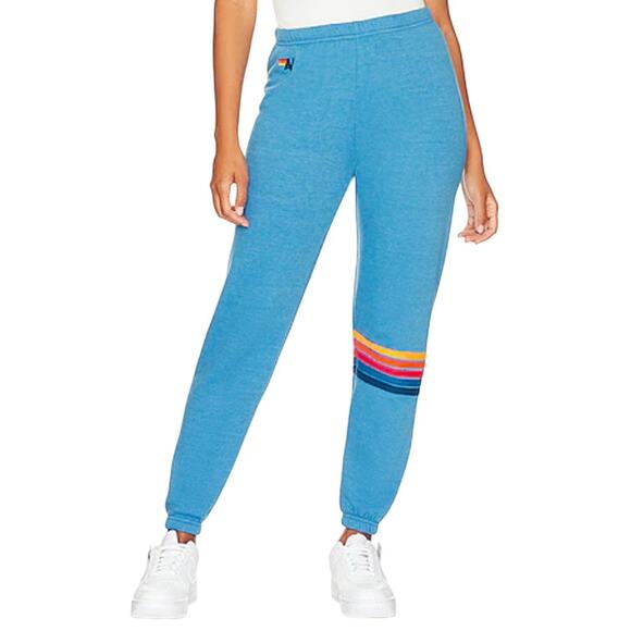 (L) $189 AVIATOR NATION Rainbow Stitch Sweatpants Ocean - Picture 1 of 6